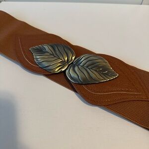 Brown Belt with Silver Leaf Buckle